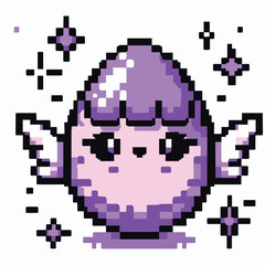 Fototapeta premium Cute Purple Pixel Art Character with Wings and Sparkles