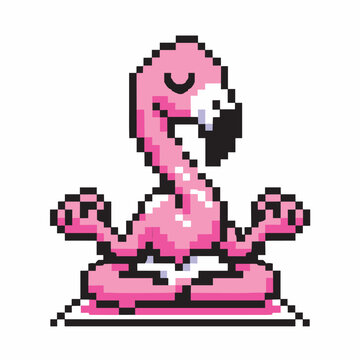 Pixel Art Meditating Flamingo in Zen Pose - Retro Style
