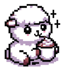 Fototapeta premium Cute Pixel Art Lamb Sipping Drink in Cozy Style