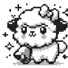 Fototapeta premium Cute Pixel Art Sheep Illustration with Sparkles in Black and White