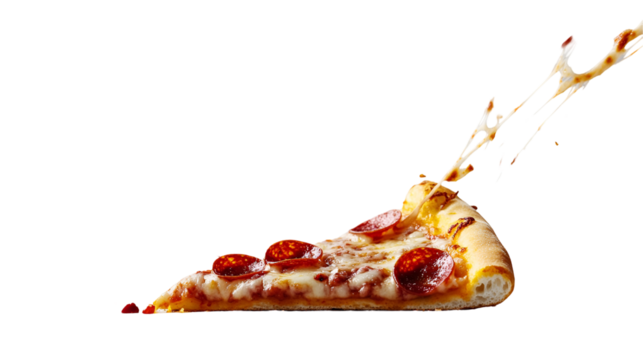 Pizza slice flying isolated on white background