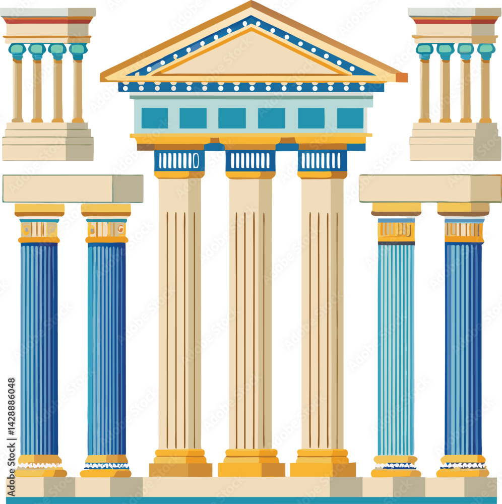 Aufkleber ancient greek architecture features ionic columns as classic stone pillars in temples and courthouse
