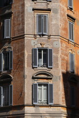 Prati District Aged Corner Building Facade Detail in Rome, Italy