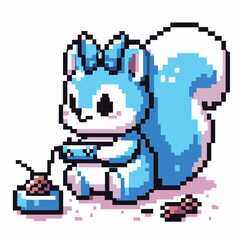 Fototapeta premium Cute Pixel Art Squirrel Gaming with Blue Console and Controller