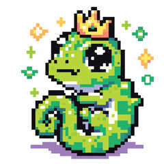 Cute Pixel Art Lizard with Crown - Adorable Retro Illustration