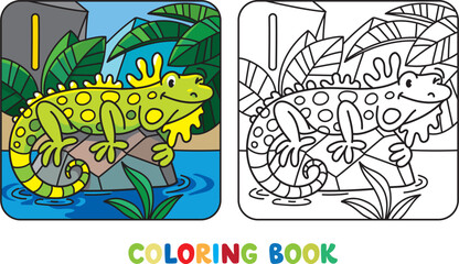 Funny iguana. Animals coloring book for kids