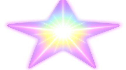 Fototapeta premium A vibrant, multicolored star with a radiant glow. The star is rendered in shades of pink, purple, yellow, and light green, creating a pastel effect. The light emanates from its center, creating a