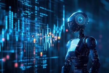 Artificial Intelligence Robot Analyzing Complex Data Visualization
