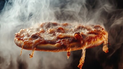 steaming hot pizza slice close-up