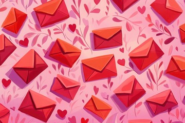 Romantic mail: envelopes and hearts create a love-filled patterned design