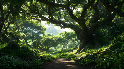 Pixel Art Lush Forest Path With Sunlight