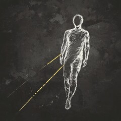 Sketch of figure walking into light representing hope future and new direction