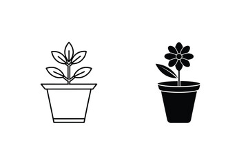 Potted Plants Line Art Black And White Illustrations Minimalist Design For Gardening Concepts