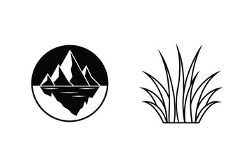 Mountain And Grass Graphic Element Black And White Nature Icons