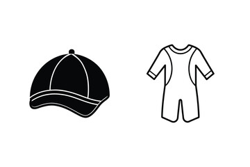 Baseball Cap And Onesie Minimalist Black And White Vector Illustration