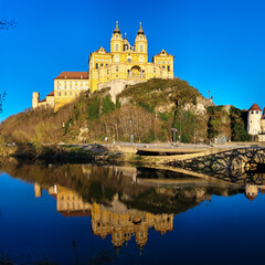 Benedictine abbey in Melk, Austria, and its water refection