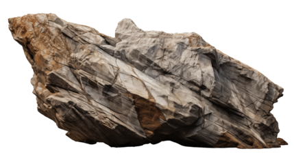 Isolated rock formation with layered texture on a black background isolated on transparent background	