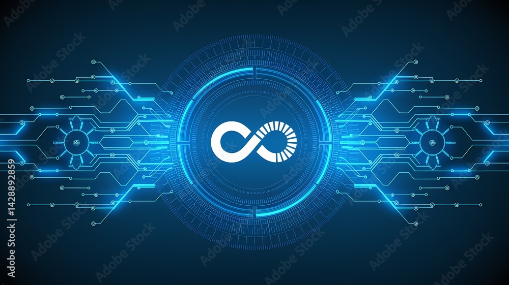 Aufkleber digital infinity: a captivating visual, merging the concept of infinity with advanced technological 