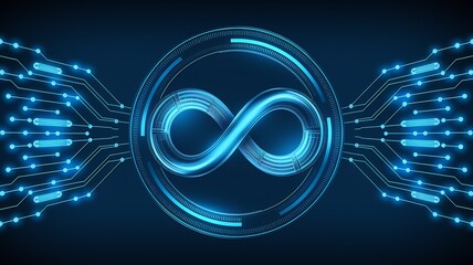 Infinite Potential: Glowing infinity symbol in futuristic circuit board design.