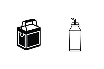 Black And White Vector Illustration Of Ice Chest And Container With Straw