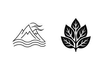 Mountain And Leaf Vector Illustration Simple Nature Icons Minimal Design Style