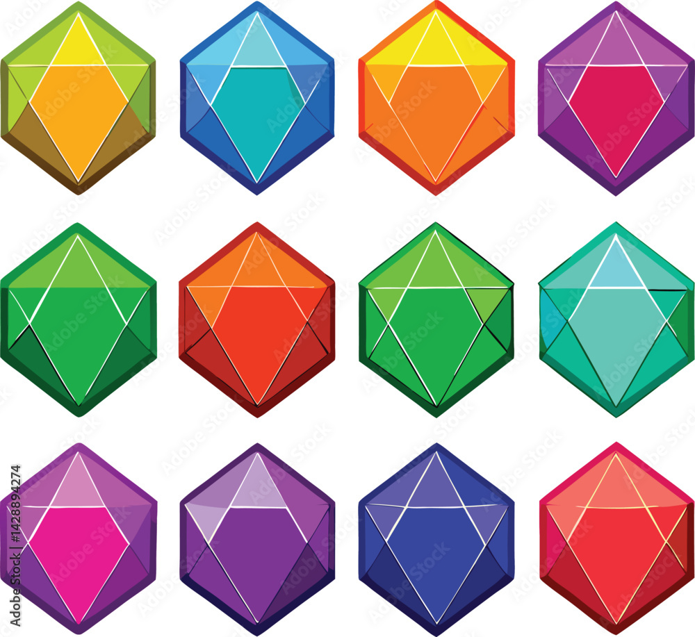 Poster abstract colorful geometric vector design features a seamless pattern of 3d crystal shapes