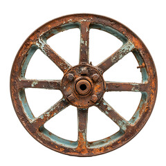 Rusty vintage industrial wheel antique metal spokes and hub,