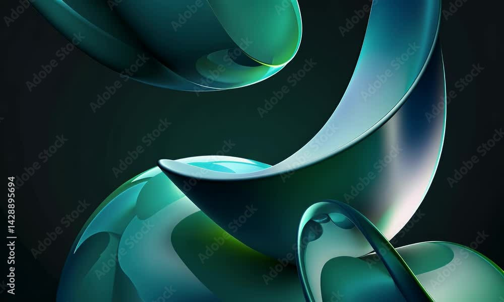 Poster abstract 3d shapes in the colors of dark green and blue, arranged to form an abstract shape that res