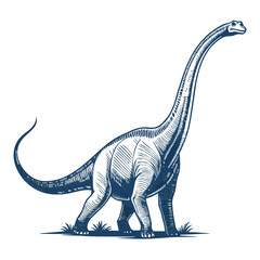 Create a bold, vector illustration of a Diplodocus dinosaur with an extra-long tail, featuring thick, black outlines. © takasan