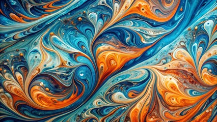 Abstract Swirling Fluid Art An Enchanting Symphony of Blue, Orange, and Gold Hues