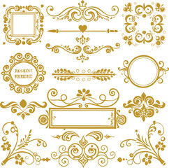 This set features decorative vintage vector elements with ornate calligraphic swirls and floral frame borders, perfect for retro design and elegant invitations