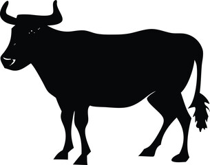 Black vector silhouettes of a bull and cow, farm animals often seen as cattle