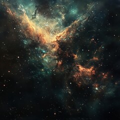 Fototapeta premium Galactic landscape showcasing vibrant cosmic clouds and twinkling stars in a mesmerizing space environment filled with color and depth