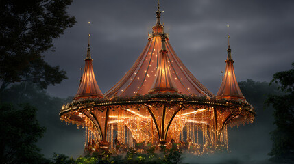 Fototapeta premium Golden Spires of the Midnight Carousel