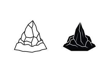Rock Formation Outlines Two Stone Mountain Shapes Simple Black And White Illustrations