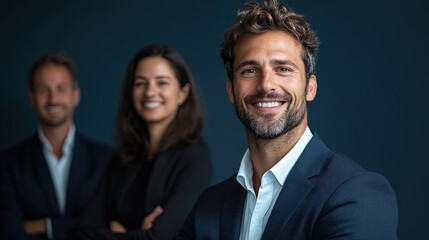 Smiling businesspeople of different backgrounds joining forces to achieve business objectives 