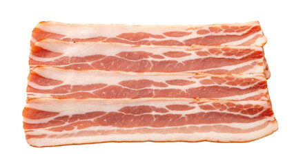 A series of neatly arranged bacon strips showcasing their marbled texture and rich coloration.