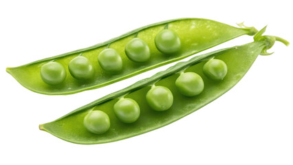 Fresh green pea pods with round peas nestled inside, showcasing vibrant color and natural texture.