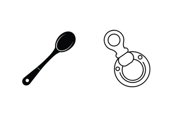 Baby Flat Vector Illustration Featuring Spoon And Pacifier On White Background