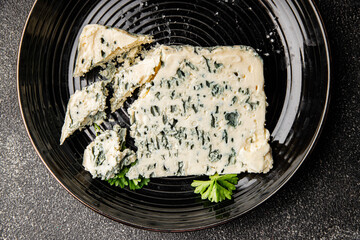 Gorgonzola cheese Roquefort cheese mold natural food dish organic product fresh tasty gourmet food background on the table rustic food top view copy space