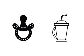 Pacifier And Drink Cup Line Art Icons For Baby And Childhood Design