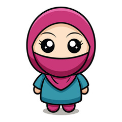 Obraz premium Cute Cartoon Muslim Girl in Hijab