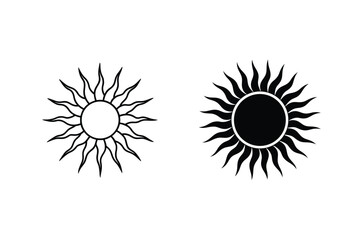 Vector Graphics Featuring Sun Icons In Outline And Solid Styles