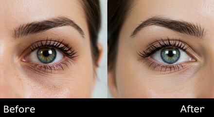 Comparative image of the eye area before and after treatment for dark circles