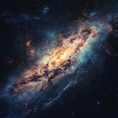 Obraz premium Vibrant galactic swirl showcasing bright stars and cosmic dust in a deep space setting filled with blues and oranges