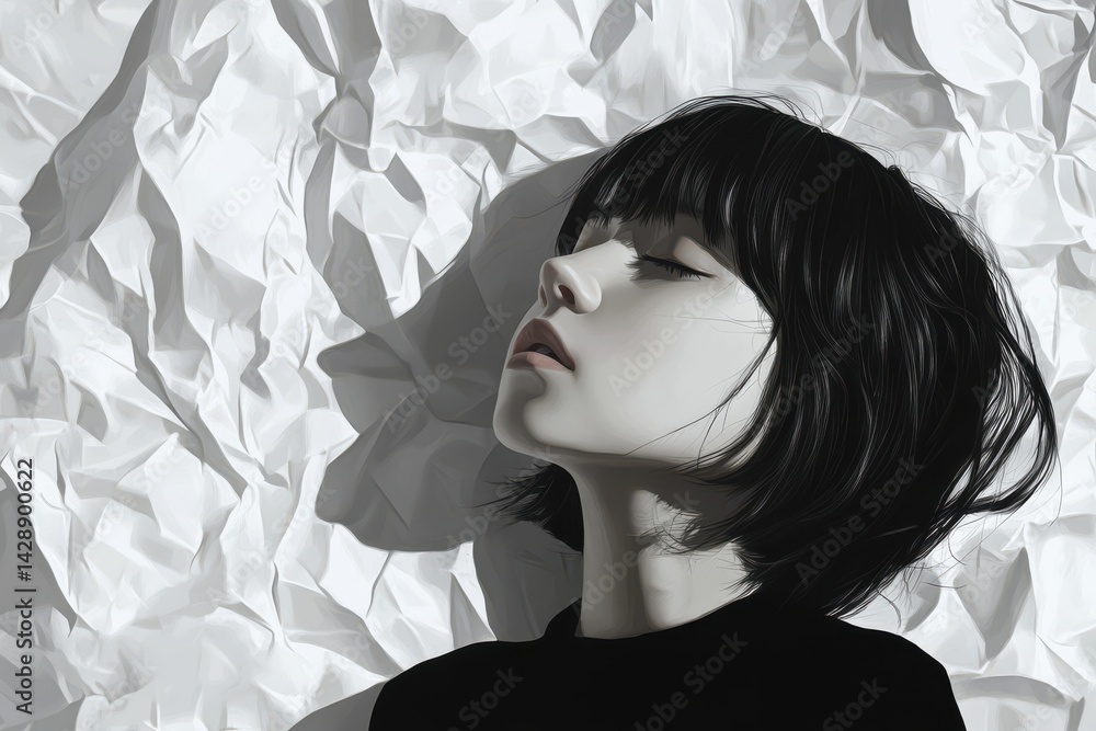 Poster white crumpled paper with soft-focus effect and subtle shadows for elegant minimalist design