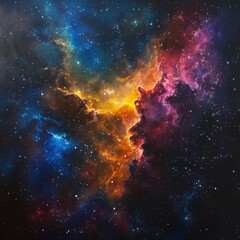 Obraz premium Colorful galactic nebula filled with vibrant hues and shimmering stars in deep space forming a breathtaking cosmic vista