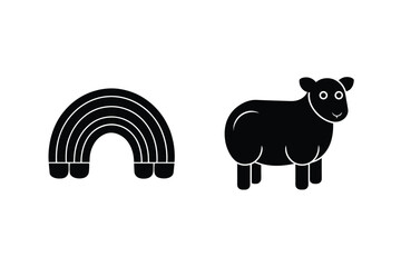 Minimalist Illustration Of A Rainbow And Sheep Silhouette Against White Background
