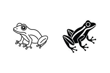 Two Frog Illustrations In Line Art And Silhouette Style On White Background