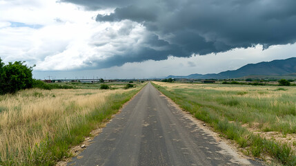 Fototapeta premium Empty Country Road Under Stormy Sky